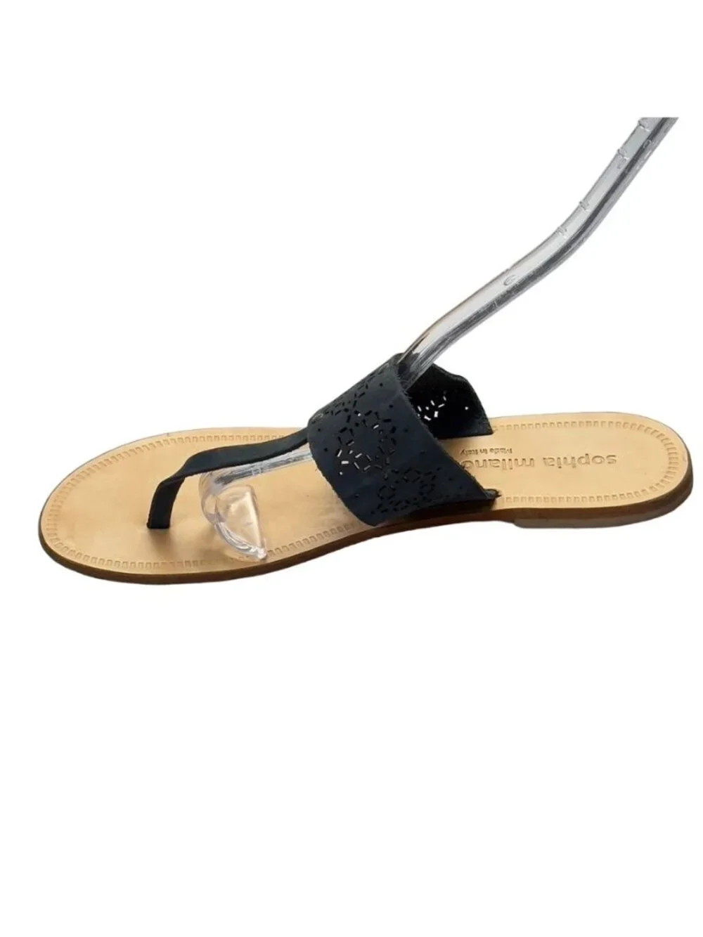SOPHIA MILANO Women's Shoes Gray Flat Slides Perforated Leather Thongs Size 7.5M
